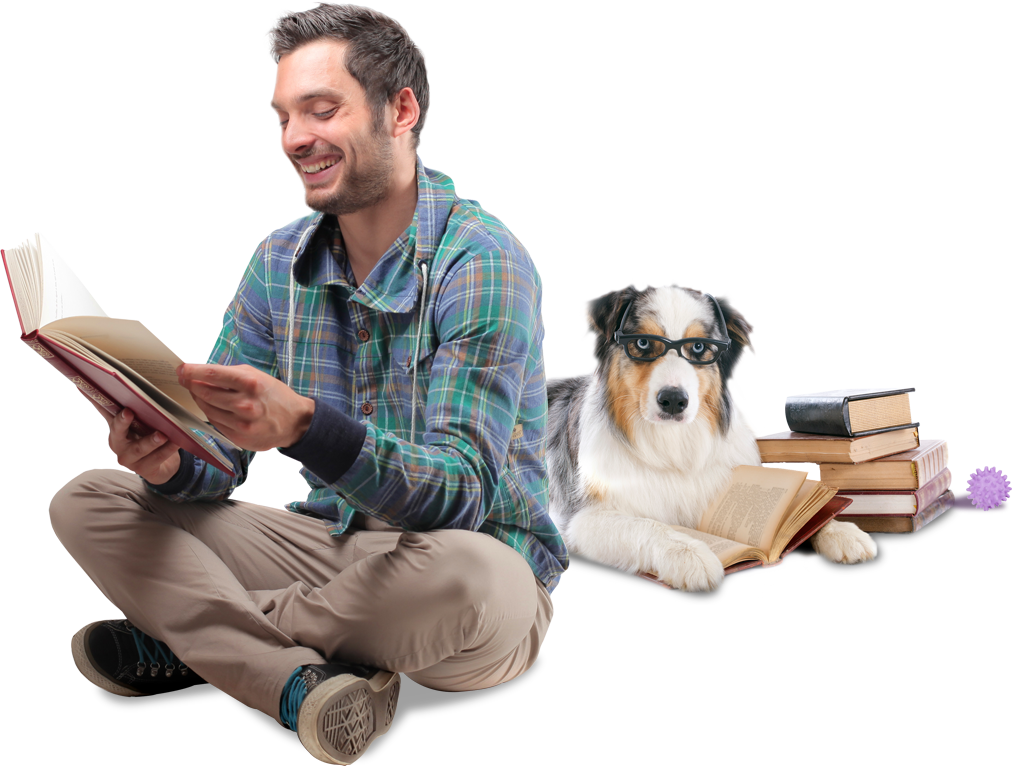 Homem E Cachorro Lendo - Cão E Homem Png (1013x766), Png Download