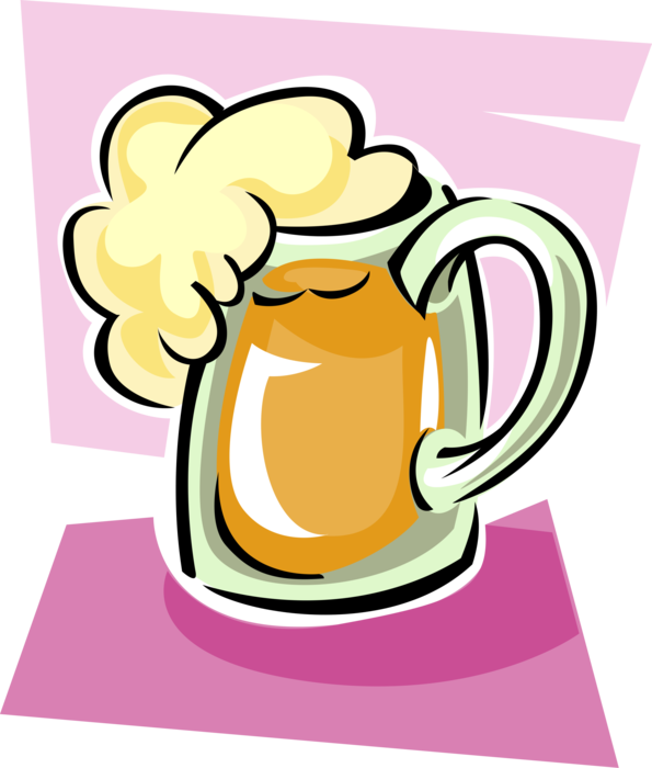 Vector Illustration Of Frothy Mug Of Beer Alcohol Beverage (595x700), Png Download