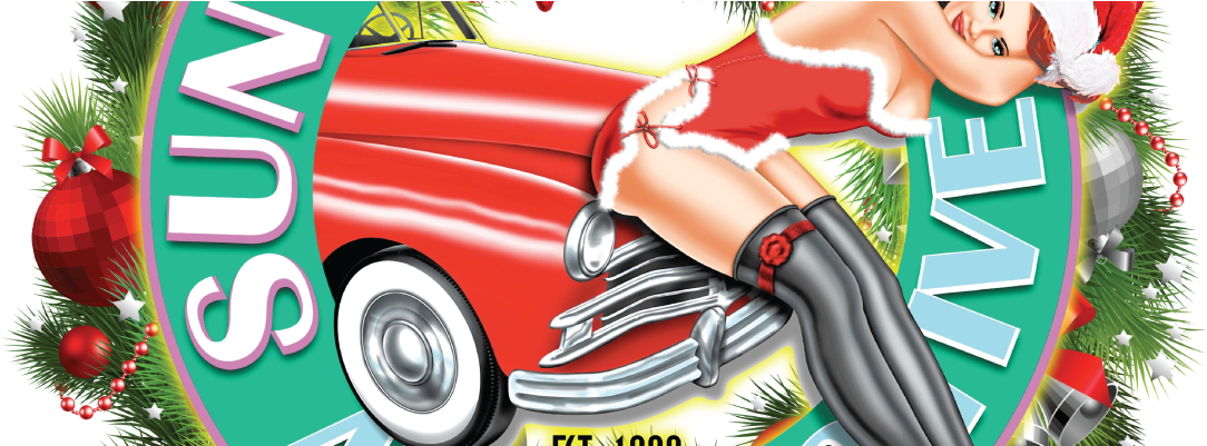 Sun Valley Christmas Pinup Go Sml - Christmas Automotive Pinup (1138x400), Png Download