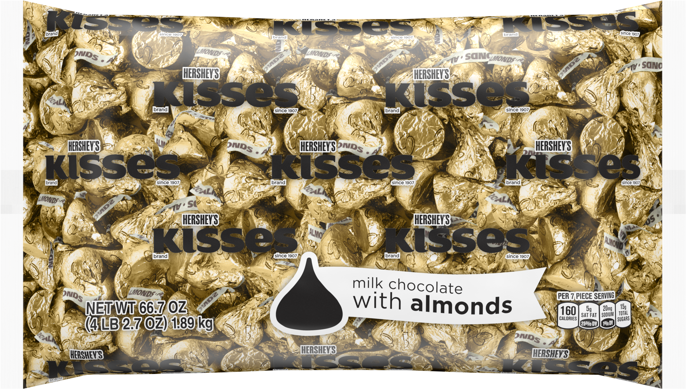 Kisses, Milk Chocolate With Almonds Candy, Gold Foil, - Kisses Hershey's Gold (3000x3000), Png Download