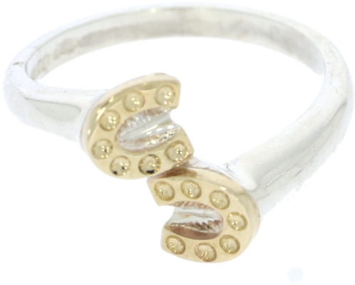 Sterling Silver & 9 Carat Yellow Gold Horse Shoe Ring - Bangle (800x562), Png Download