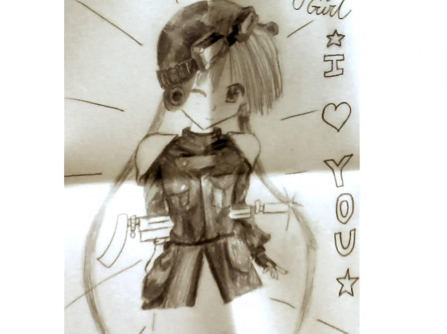 Army Girl Drawing- Cut - Cute Army Girls Anime (900x674), Png Download
