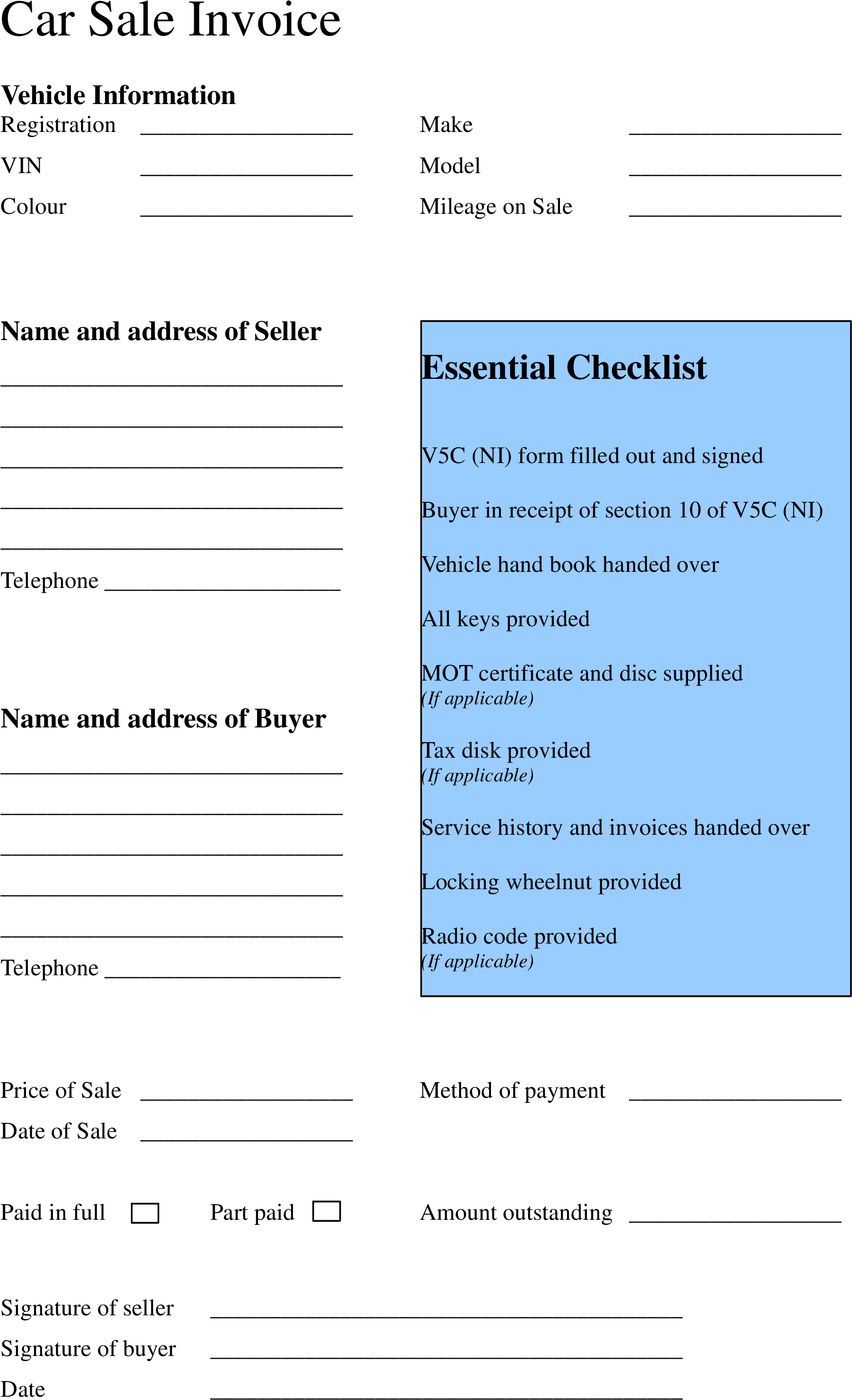 Car Sale Invoice Luxury Free Sample Car Sale Invoice - Car For Sale Invoice (2479x3508), Png Download