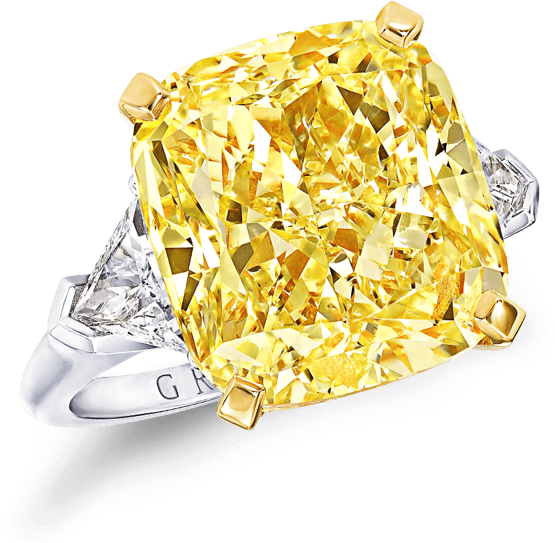 A Graff Ring Featuring A Fancy Intense Yellow Cushion - Graff Cushion Yellow Diamond Ring (2000x2000), Png Download