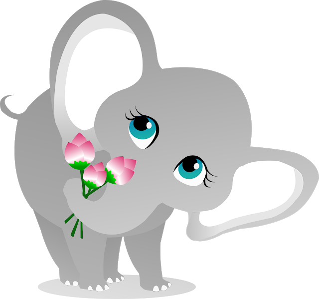 Elephant Bringing Lotus Vector Design - Cartoon (640x599), Png Download