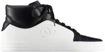 Chanel Black/white Calfskin High Cut Sneakers - Sneakers (564x720), Png Download
