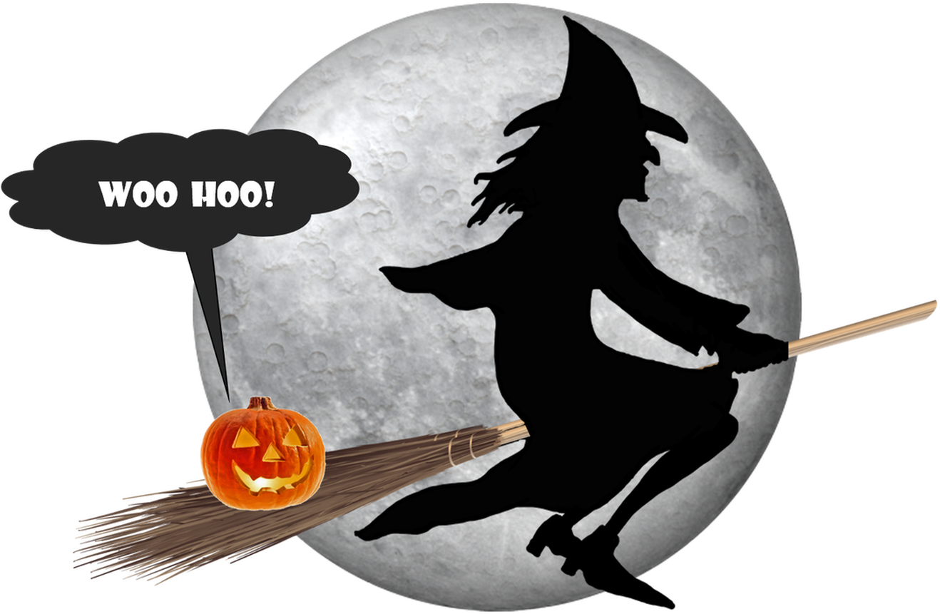 Picture - Witch On Broom Vector (1335x982), Png Download