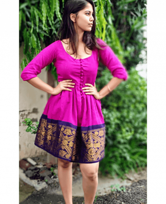 Saree To Dress Designs (540x663), Png Download