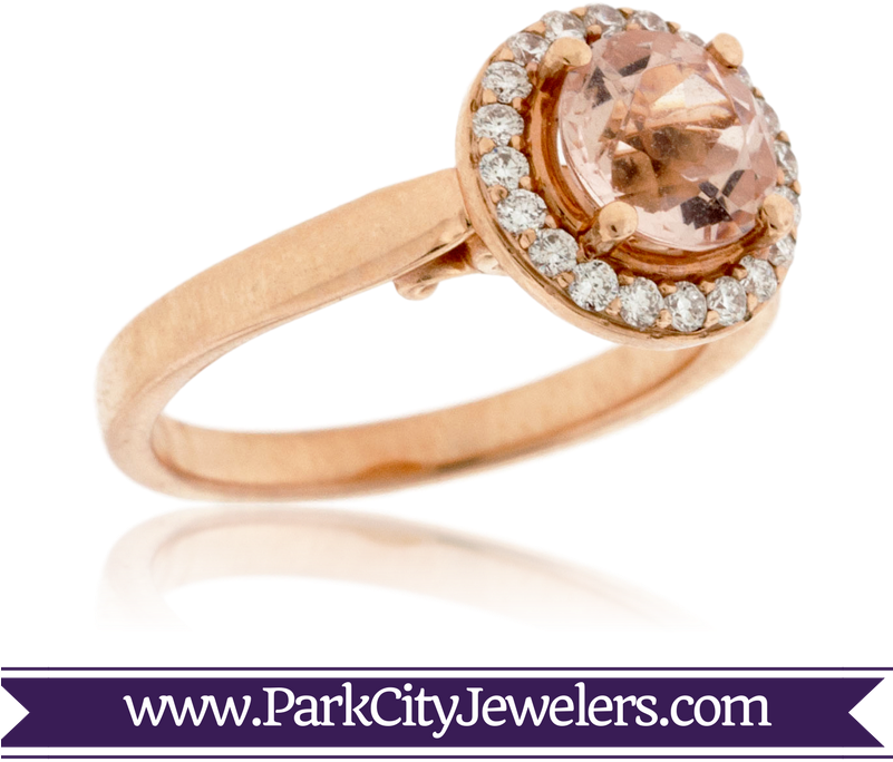 Morganite And Diamond Halo Ring - Gold Ring Colour Stone (800x800), Png Download