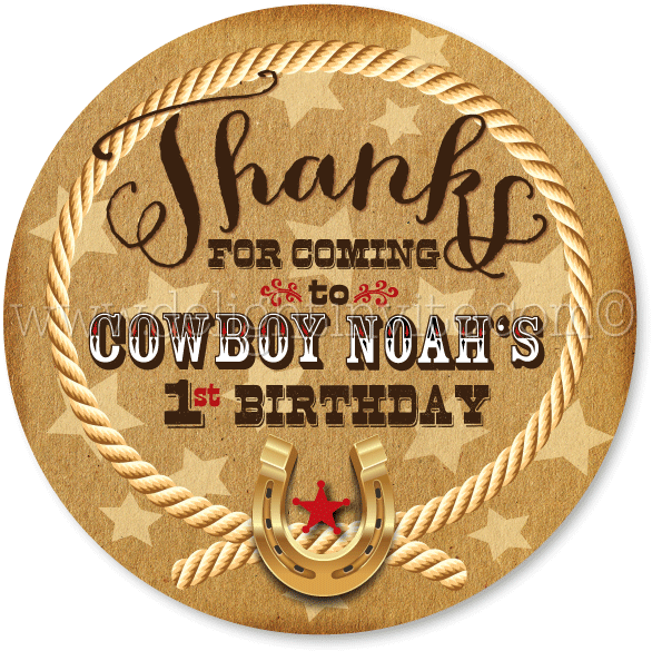 Vintage Western Cowboy Birthday Favor Tag - Circle (612x612), Png Download