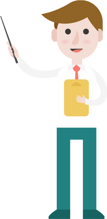 Cartoon Businessman Explaining And Pointing (418x849), Png Download