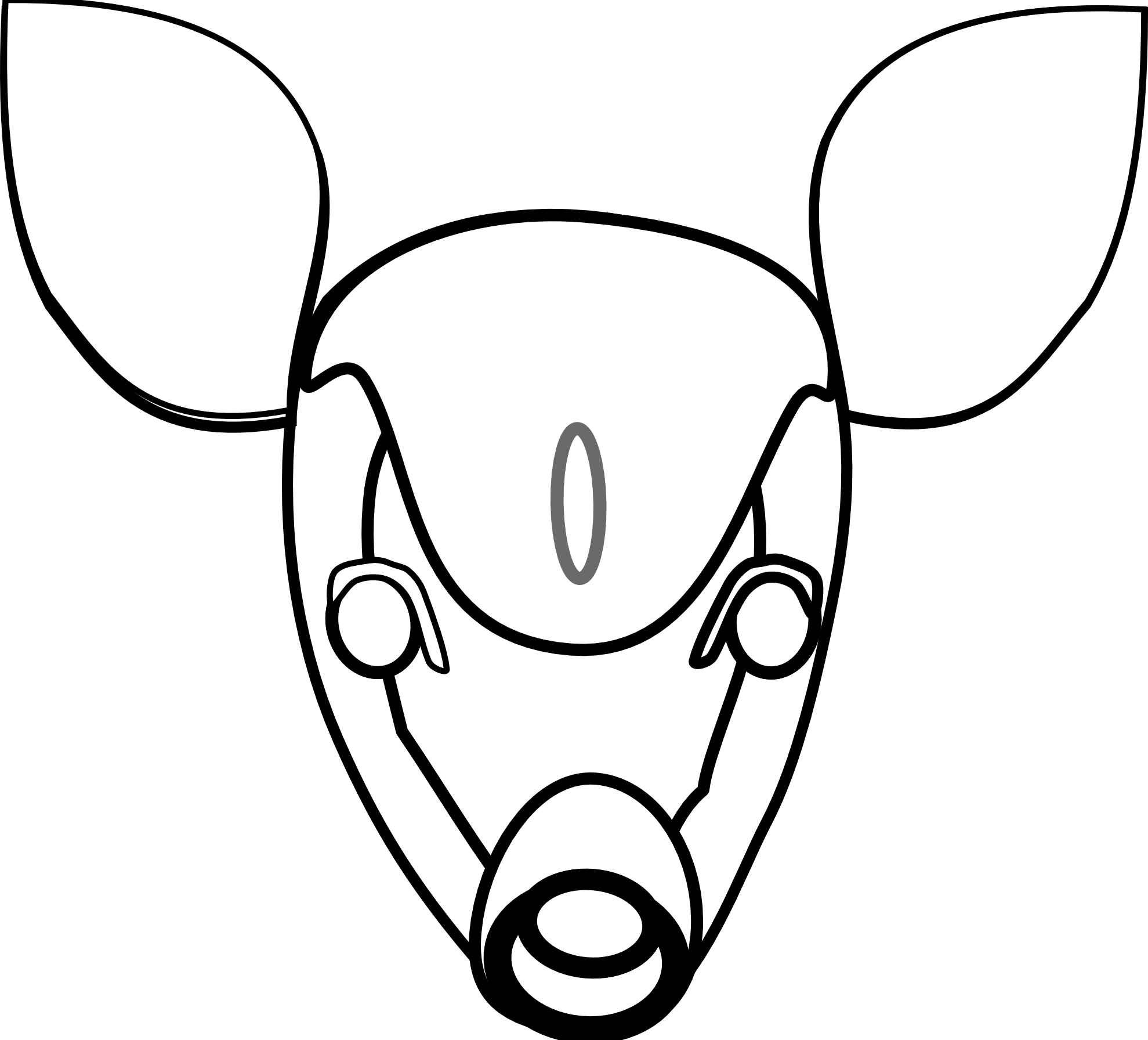 Fawn Black White Line Art Christmas Xmas Stuffed Animal - Cartoon (1979x1792), Png Download