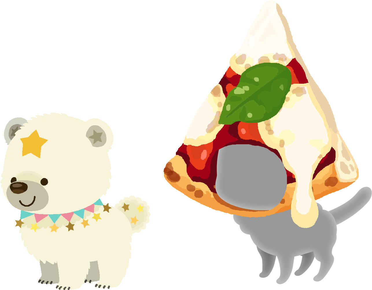 White Snowcub Pizza Hat Pet Parts - Cartoon (1376x1073), Png Download