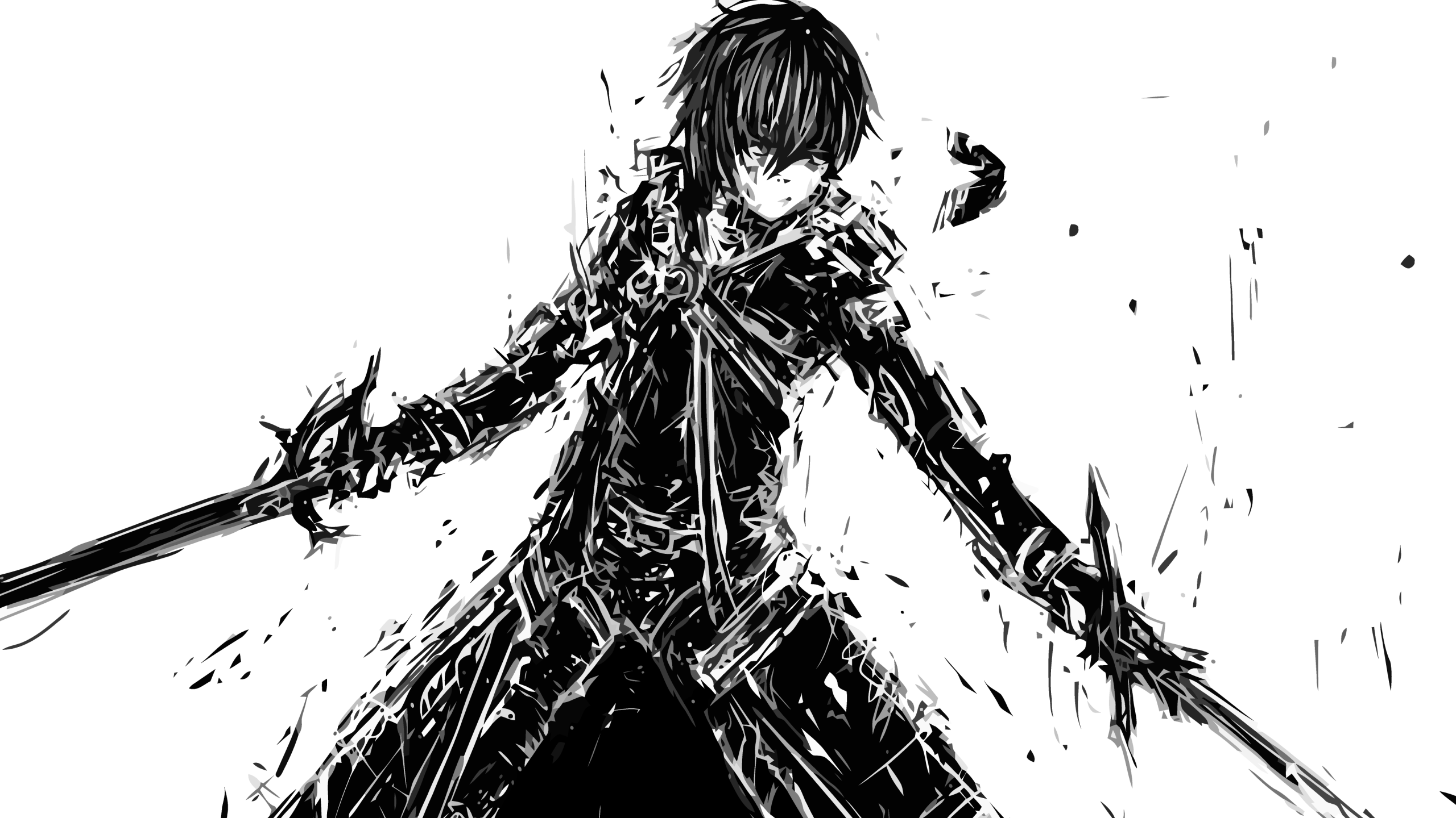 Anime / Sword Art Online - Anime Guy With Sword Drawing (2560x1440), Png Download