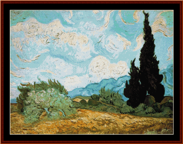 Wheat Field With Cypress - Wheat Field With Cypresses (599x600), Png Download