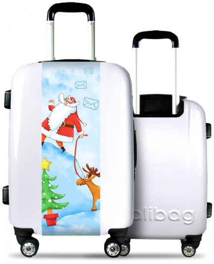 White Suitcase Santa Claus With His Reindeer - Valise Enfant (584x532), Png Download
