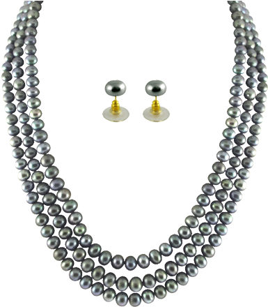 Jpearls Sjpja-229 3 String Grey Pearl Set - Three Line Tennis Necklace (600x450), Png Download