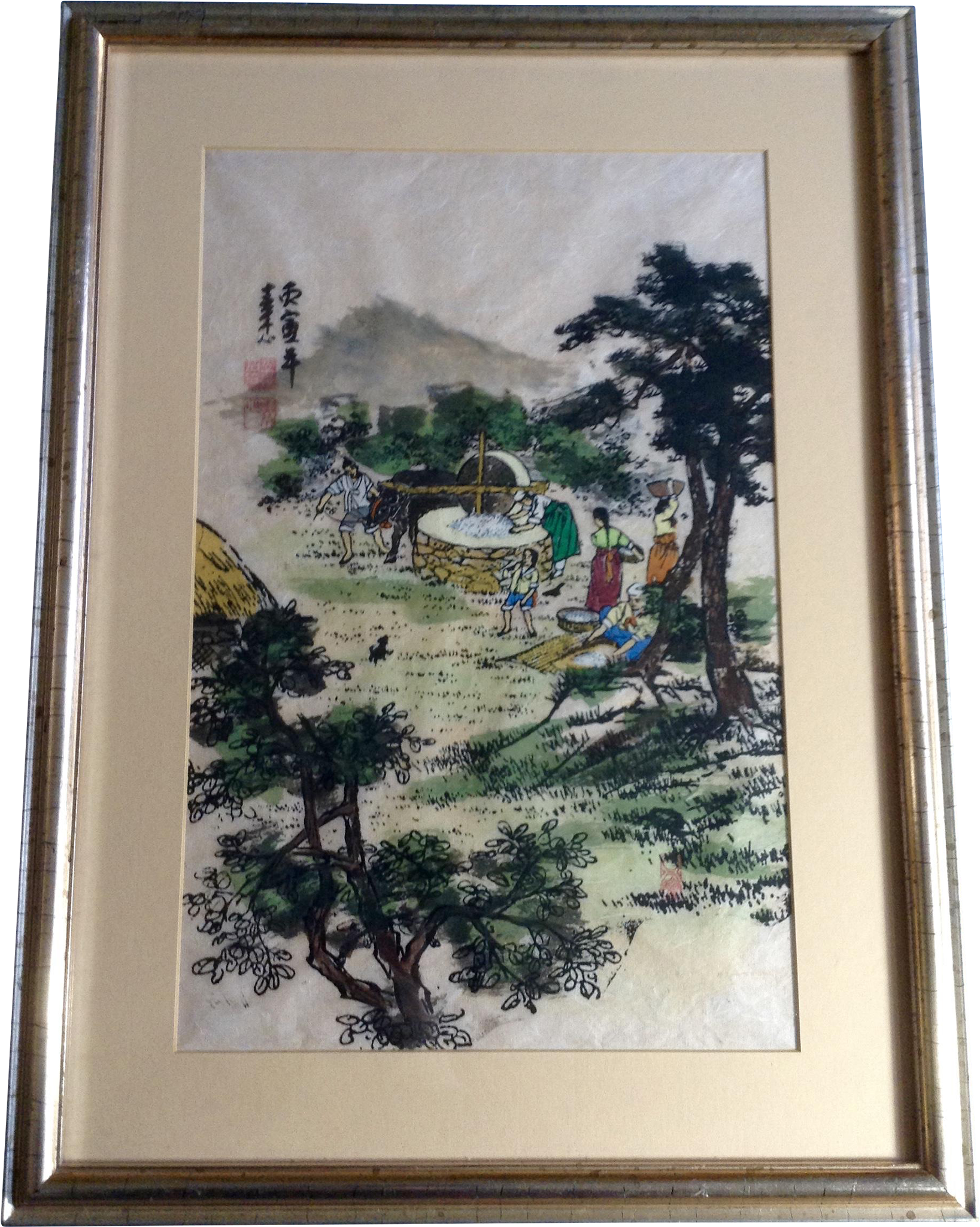 Korean Countryside At The Mill, Asian Watercolor Painting - Watercolor Painting (2048x2048), Png Download
