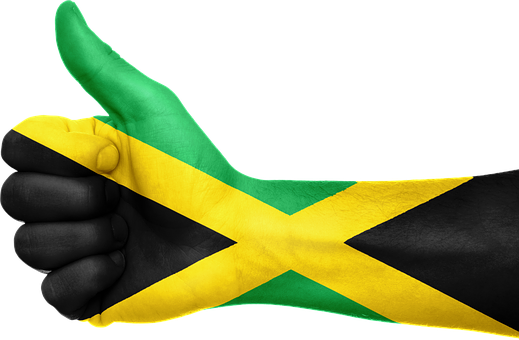 Jamaica Flag Hand National Fingers Patriot - Jamaica Thumbs Up (519x340), Png Download