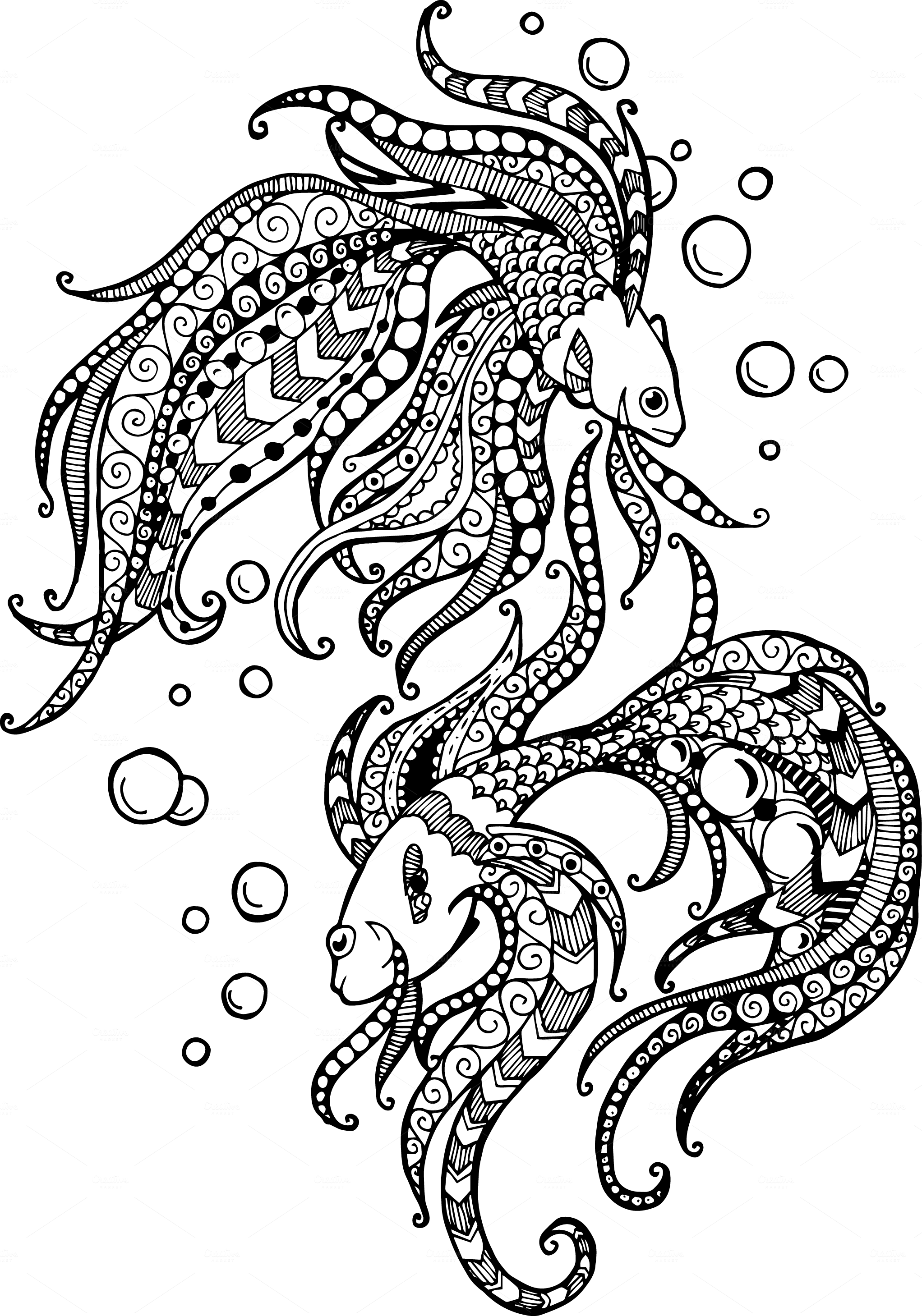 Pisces Drawing Watercolor - Doodle (2044x2919), Png Download
