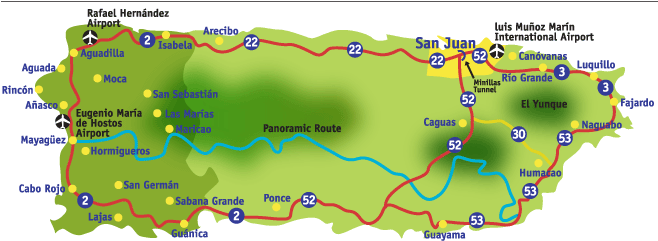 Click On Map For Full Size View - Puerto Rico Map Tourist (657x248), Png Download