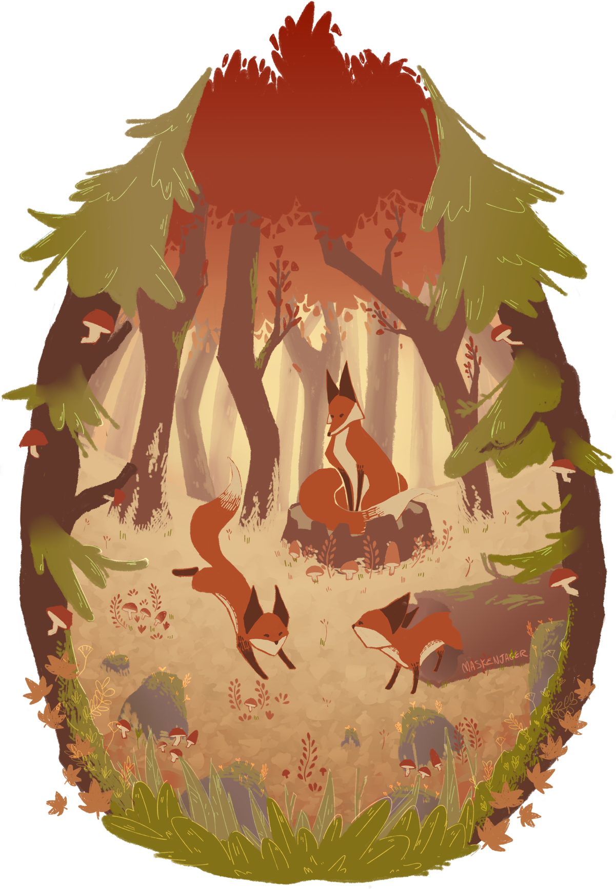 Fall Tree Clipart At Getdrawings - Fox Art (1200x1800), Png Download
