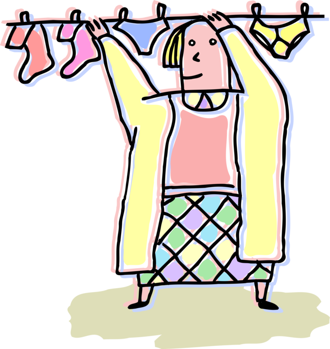 Vector Illustration Of Hanging Clothes Laundry On Clothesline - Clothing (662x700), Png Download