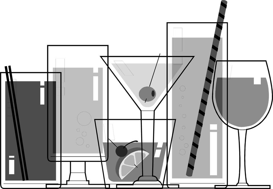 Cocktail Glass Black And White (958x665), Png Download