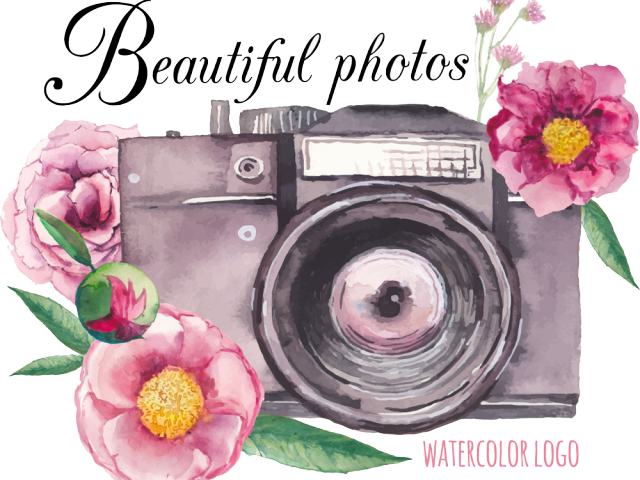 Flowers Vectors Clipart Camera - Camera With Flowers Clipart (640x480), Png Download