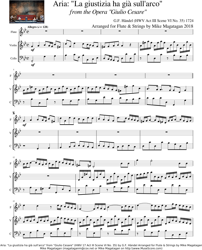 "la Giustizia Ha Già Sull'arco" From "giulio Cesare" - Viola Sheet Music (850x1100), Png Download