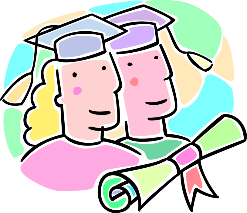 Vector Illustration Of School Graduates With Mortarboard (814x700), Png Download