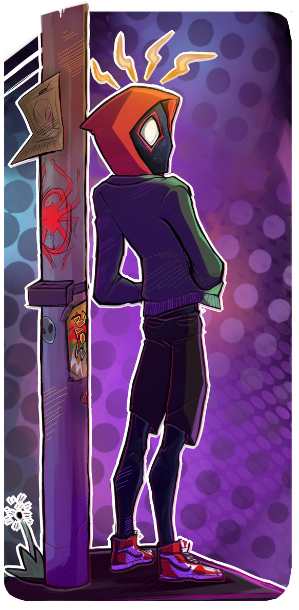 Into The Spider-verse By Razzifur Miles Morales Spiderman, - Cartoon (654x1223), Png Download