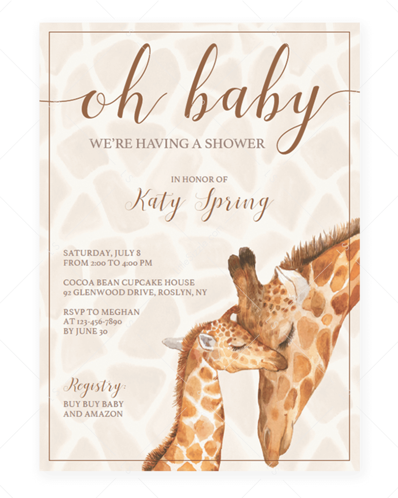 Giraffe Baby Shower Books For Baby Cards Template By - Giraffe Baby Shower Invitations Template (819x1024), Png Download