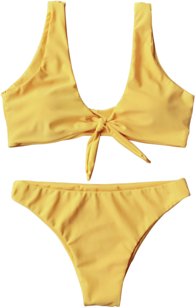 Knotted Scoop Bikini Top And Bottoms - Yellow Bikini Transparent (480x640), Png Download