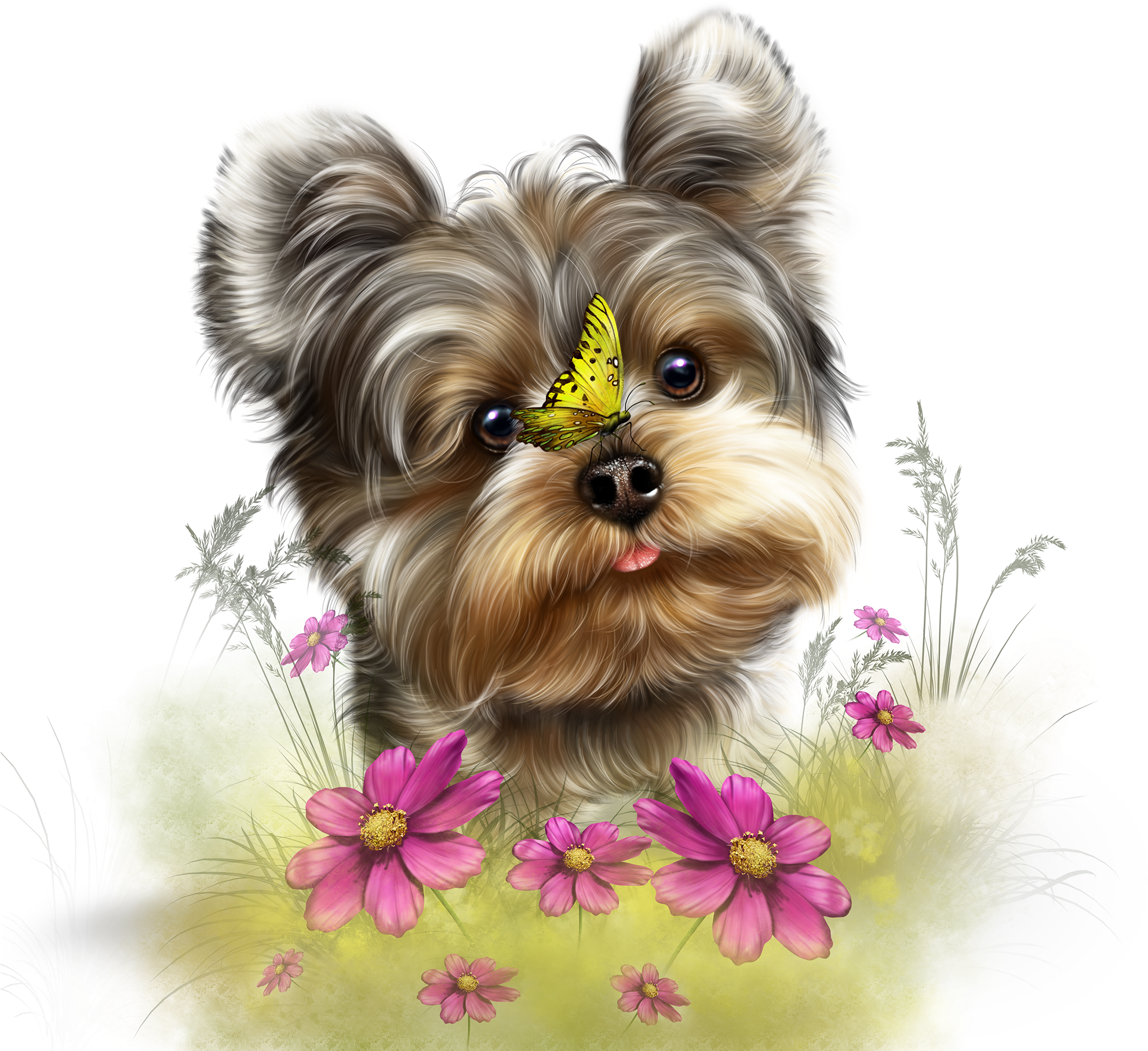 Fairy Yorkie And Butterflies - Gifs De Buenas Noches Y Buenos Dias (2000x2000), Png Download