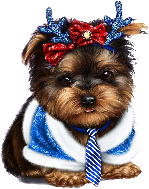 Yorkie, Yorkies, Yorkshire Terrier, Yorkshire Terriers - Clipart Png Cute Dog Christmas (633x961), Png Download