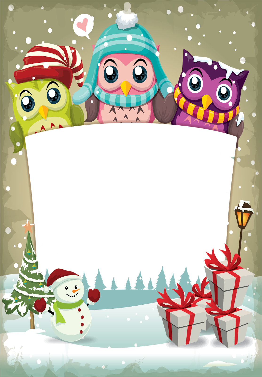 Cute Owl Frame - Winter Owl Frame (1114x1600), Png Download