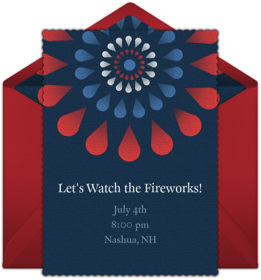 Red, White And Blue Fireworks Online Invitation - Floral Design (650x650), Png Download
