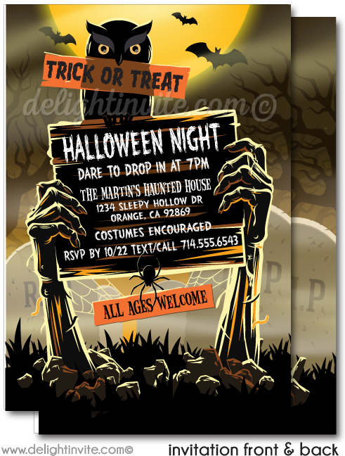 Zombie Graveyard Halloween Party Invitations - Halloween Greetings For Adults (497x675), Png Download