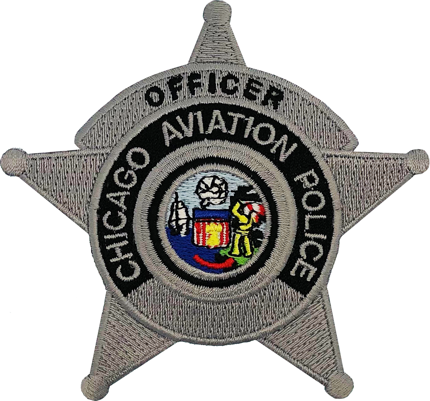 Chicago Aviation Police Star Patch Officer Chicago - Badge (1388x1294), Png Download