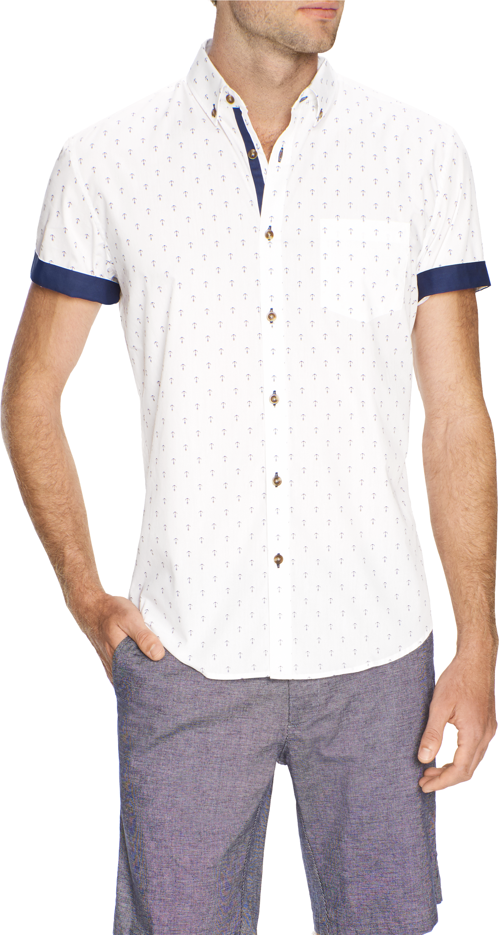White Anchor Print Shirt - Pocket (3000x3000), Png Download