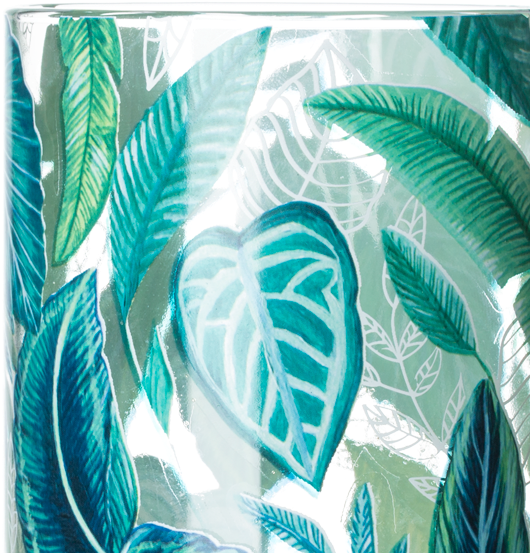 Leafy Glass Tumbler Green - Art (555x555), Png Download