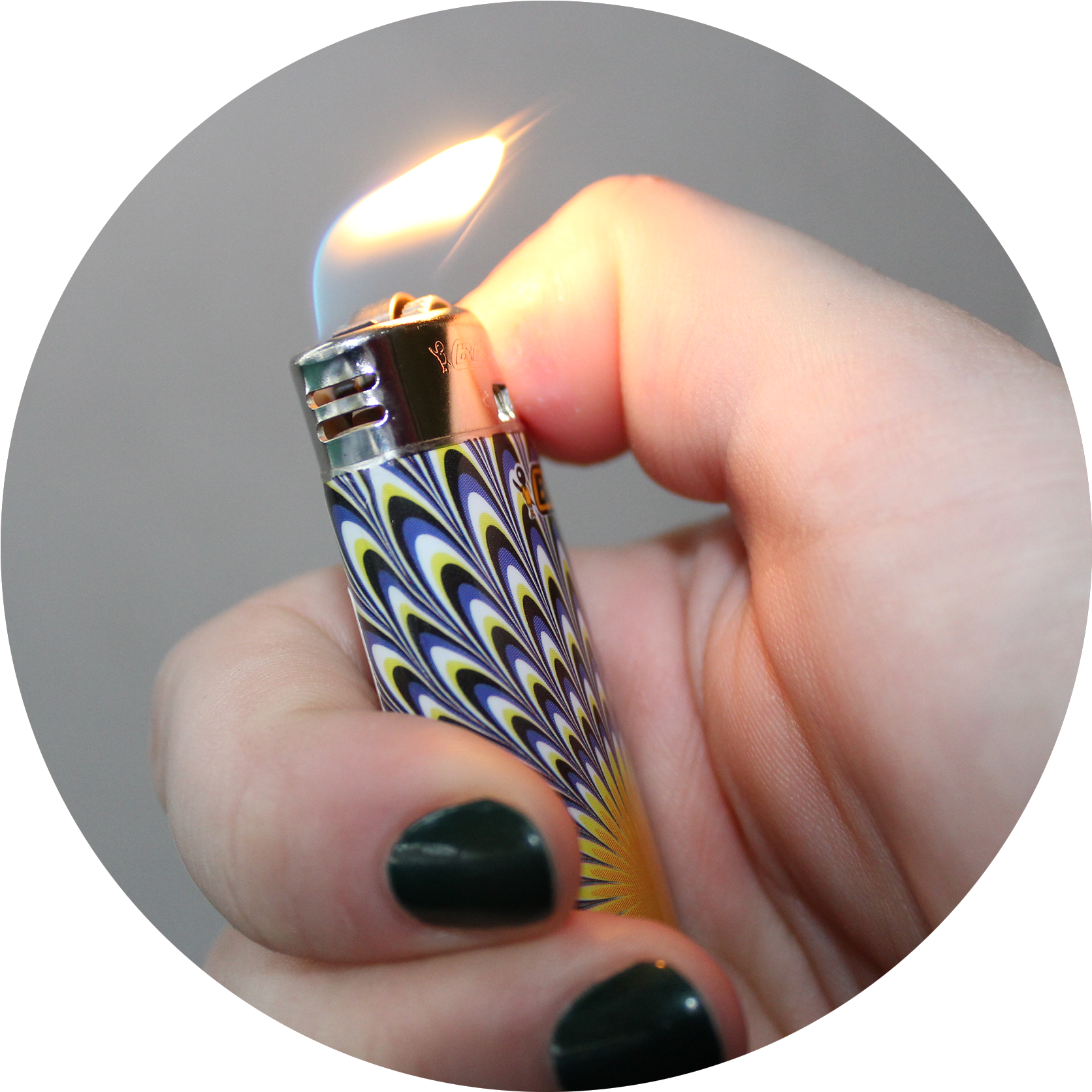 A Pale Hand With Dark Green Nail Polish Is Flicking - Flame (1762x1739), Png Download