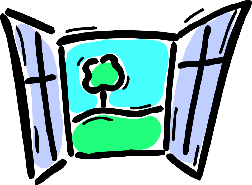 Vector Illustration Of Solitary Tree Through Window (954x700), Png Download