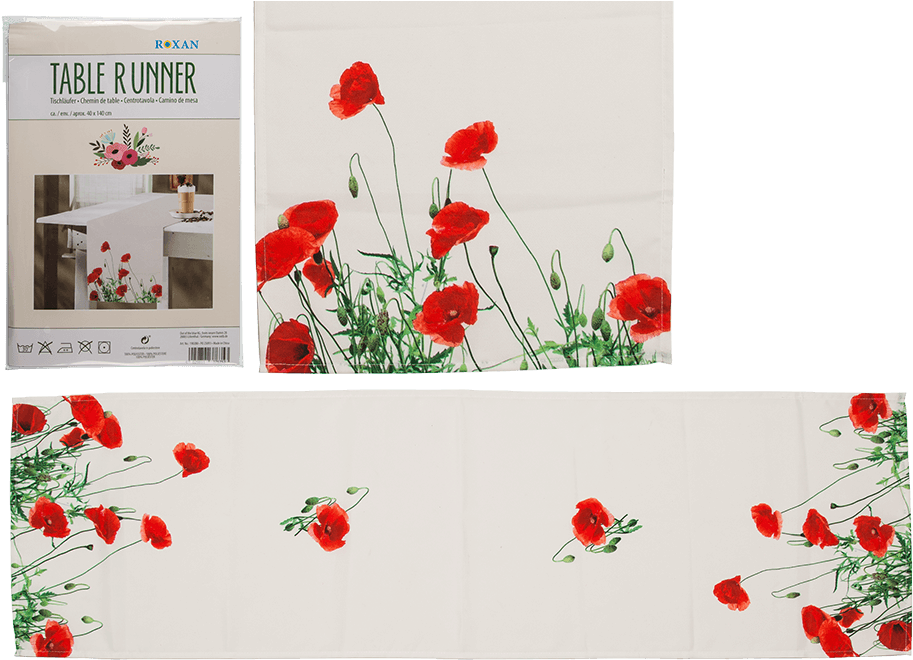 White Tablerunner With Poppy Flowers - Table Runners (945x709), Png Download