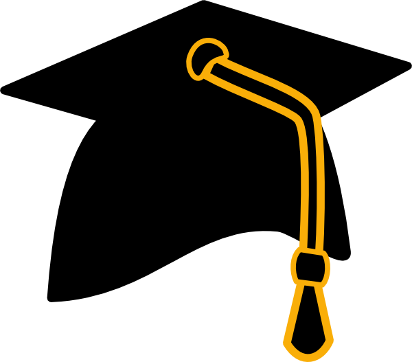 Small - Graduation Cap Black Gold (600x527), Png Download