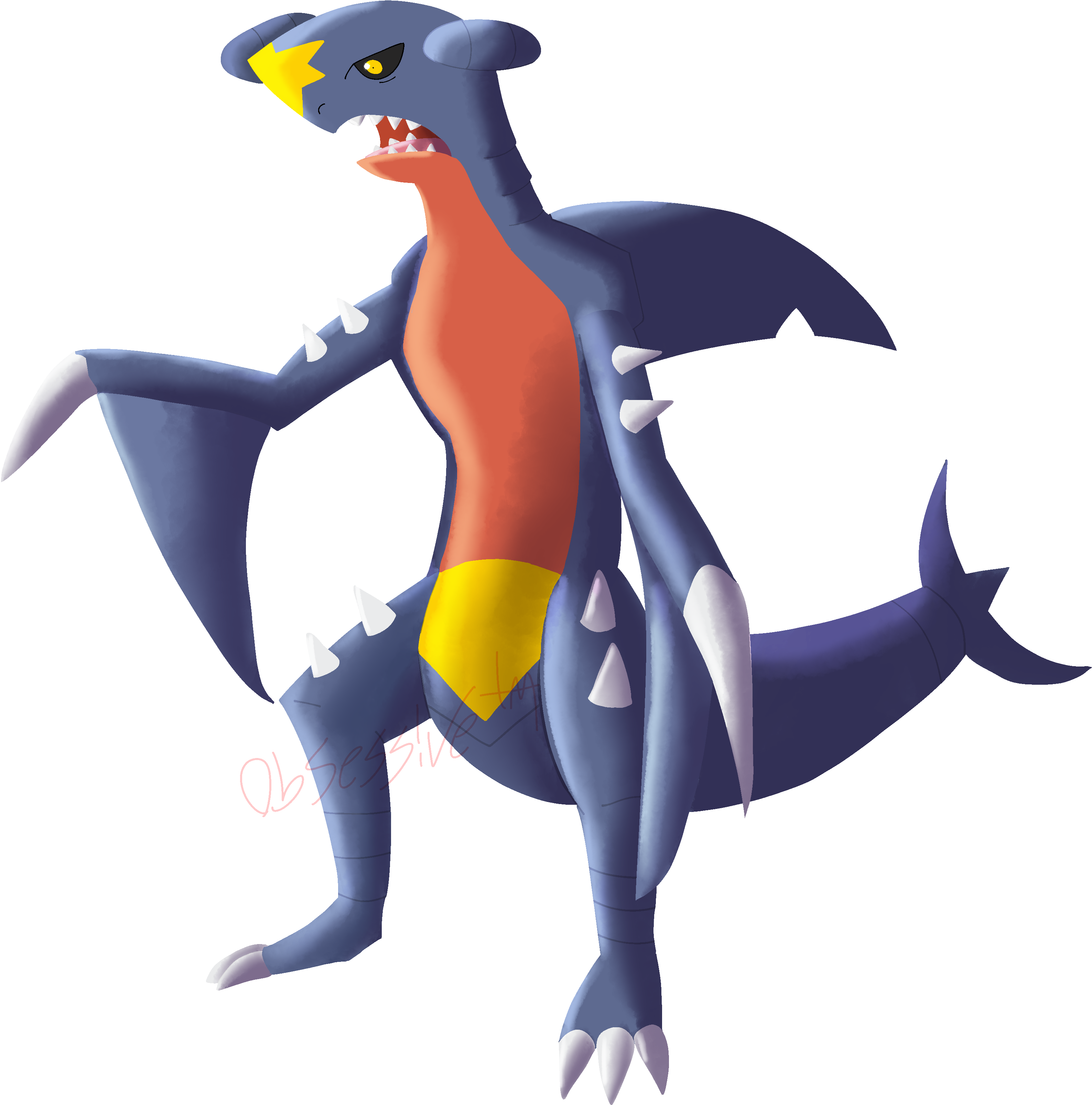 Obsessive™ Garchomp Painting Art Fanart Painting Pokemon - Cartoon (1200x1182), Png Download