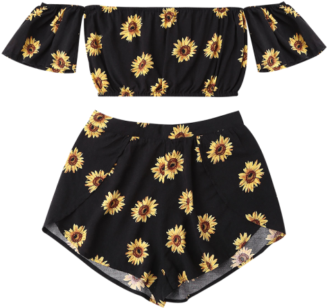 Fuera De Los Cultivos De Girasol Y De Hombro Top Pantalones - Womens Sunflower Shirt (480x640), Png Download