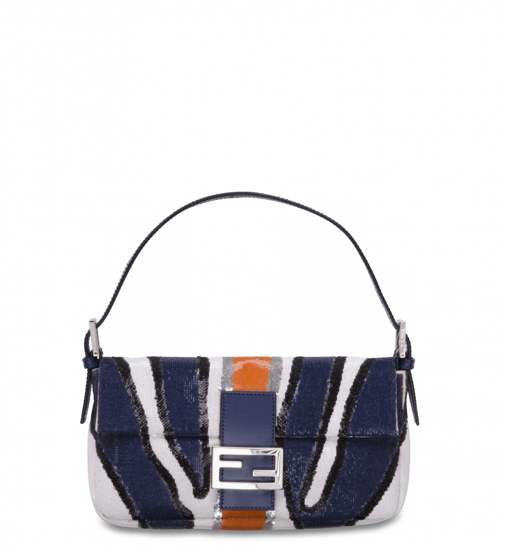 Usa Fendi Blue Sequined Zebra Stripe Baguette Bag Fffdf - Shoulder Bag (737x800), Png Download