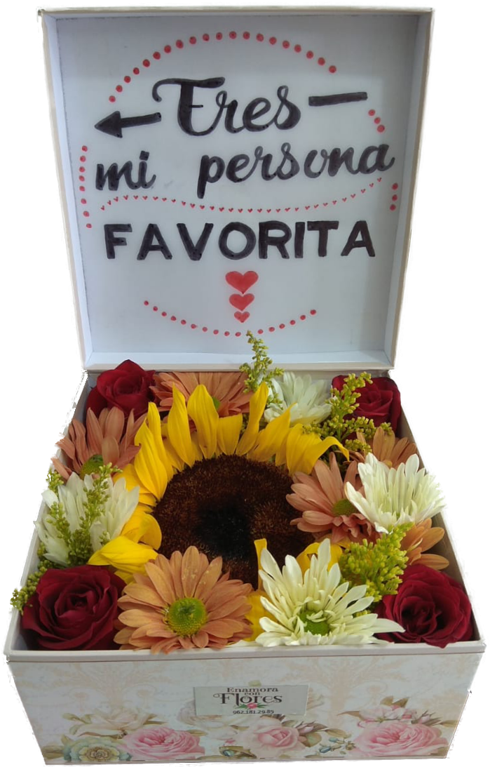 Caja 1 Girasol 4 Rosas - Arreglos De Girasoles En Caja (1100x1100), Png Download